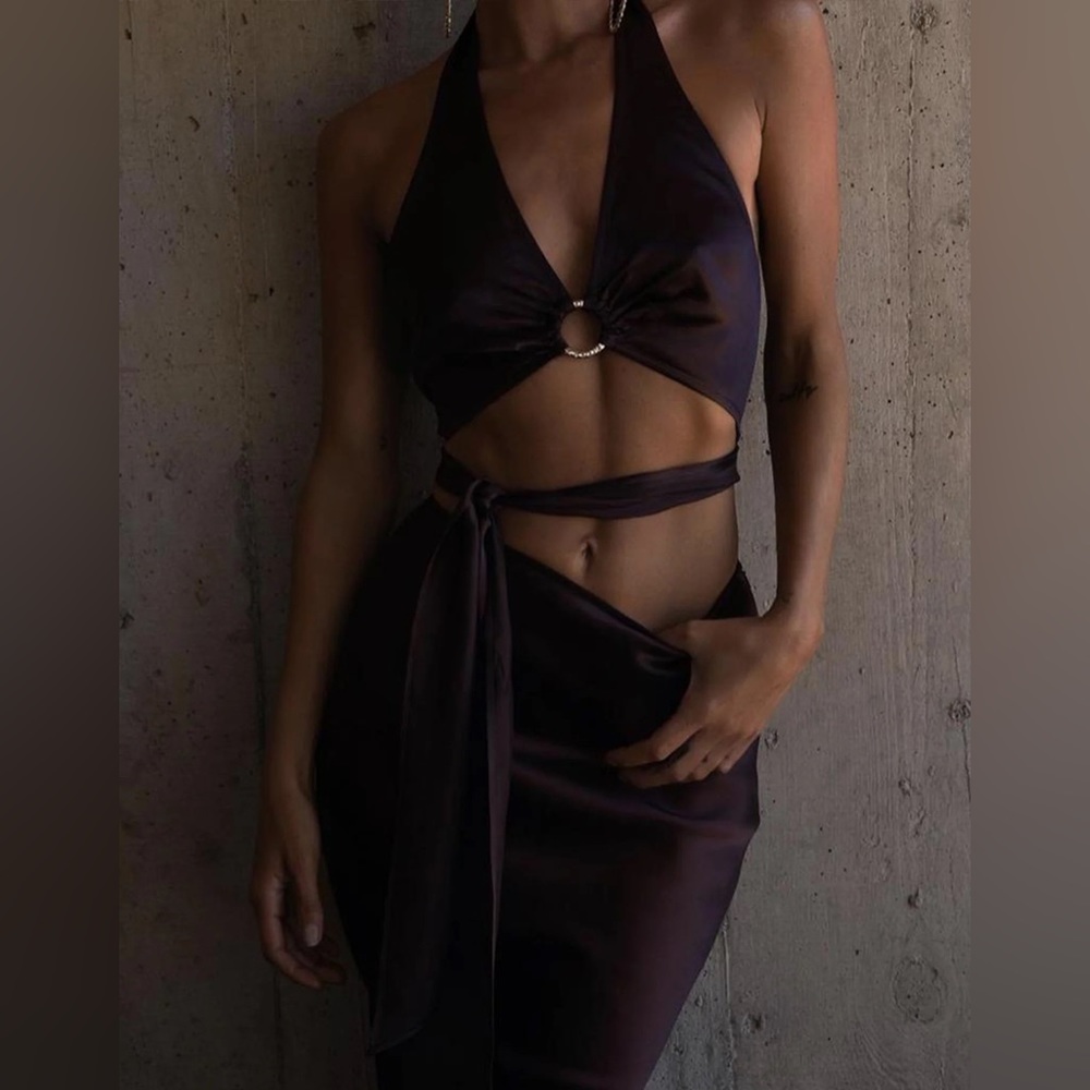 • RAT & BOA • Carlotta & Portia Crop Top Maxi Skirt Set • Small • Cocoa Brown